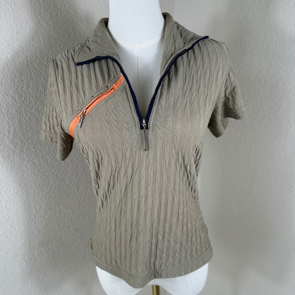Jamie Sadock Hugger Polo Shirt Womens S Tan Sporty Gorpcore Golf Athleisure Top‎